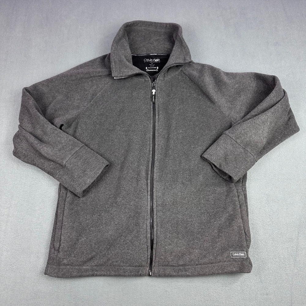 Calvin Klein Performance Mens 2X Fleece Full Zip Jacket Gray Mock Neck Quick Dry